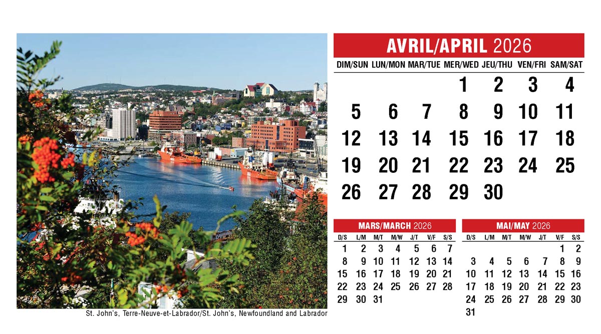 Galleria Canadian Scenes( ENG/Fr) Promotional Desk Calendar- 2026
